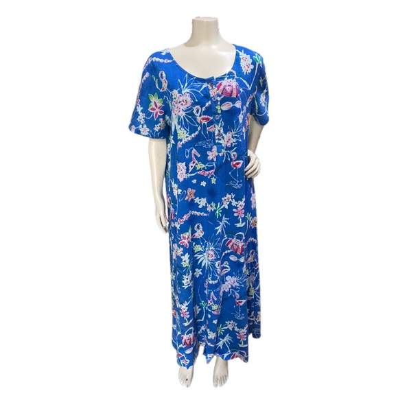 Blue Floral Print Long Batas - Picture 1 of 3